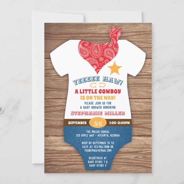 Cowboy Baby Shower Invitation, Cow Print, Paisley Invitation (Front)