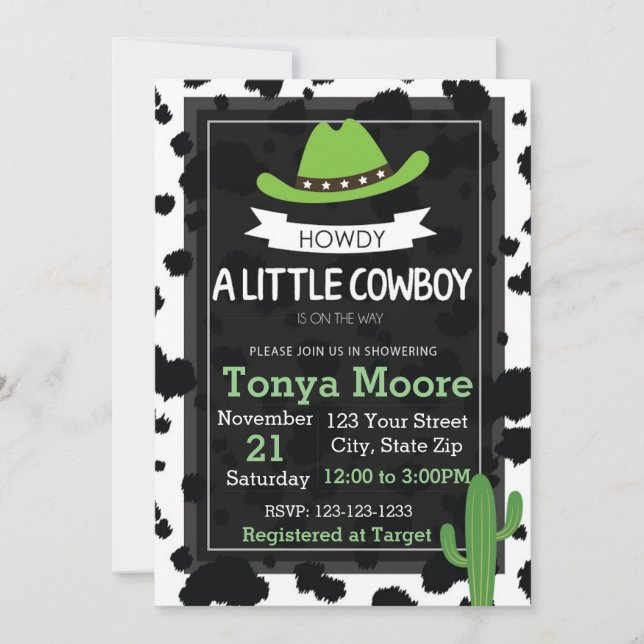 Cowboy Baby Shower Invitation (green) (Front)
