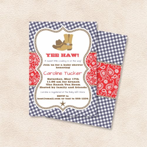 Cowboy Baby Shower Invitation Navy and Red Paisley