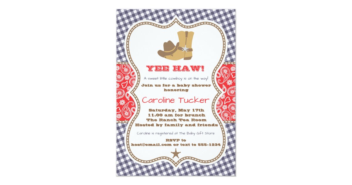 Cowboy Baby Shower Invitation Navy And Red Paisley Zazzle Com