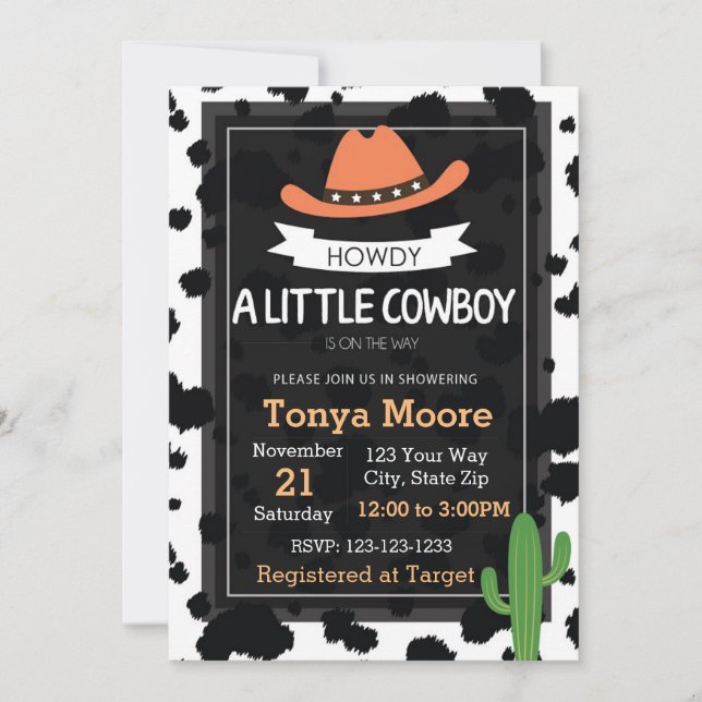 Cowboy Baby Shower Invitation (orange) (Front)