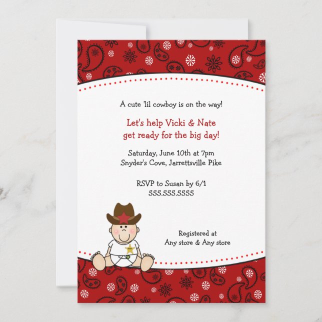 Cowboy Baby Shower Invitation Red Bandana (Front)