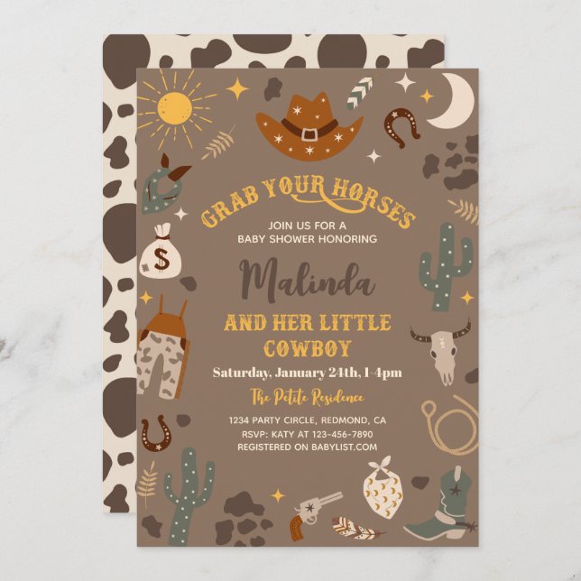 Cowboy Baby Shower Invitation | Western Baby (Front/Back)