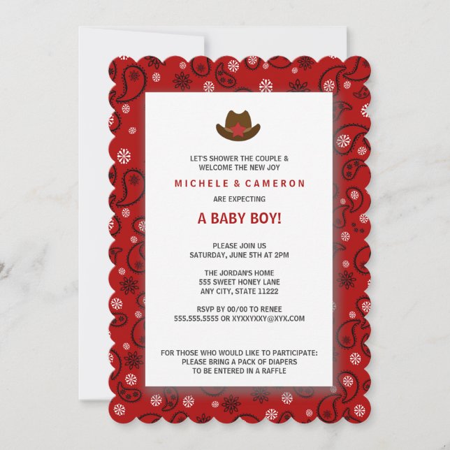 Cowboy Baby Shower Invite WESTERN RED BANDANA (Front)