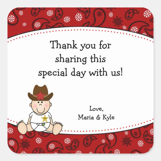 Cowboy Baby Shower Thank You Favor Sticker (Front)