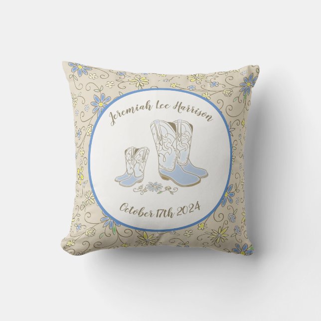 Cowboy Baby Shower Throw Pillow (Front)