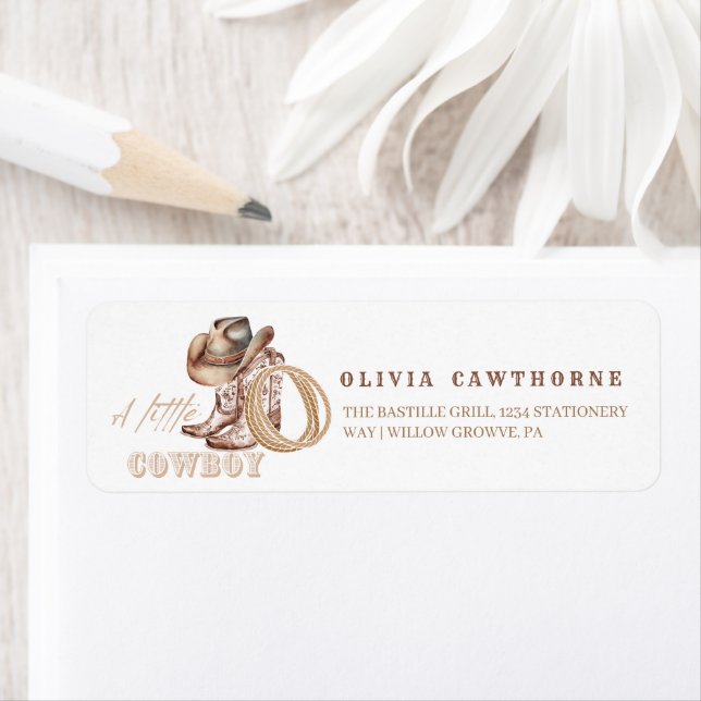 Cowboy Baby Shower Watercolor Rustic  Label (Insitu)