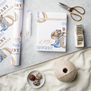 Cowboy Baby Shower Watercolor Rustic Wrapping Paper