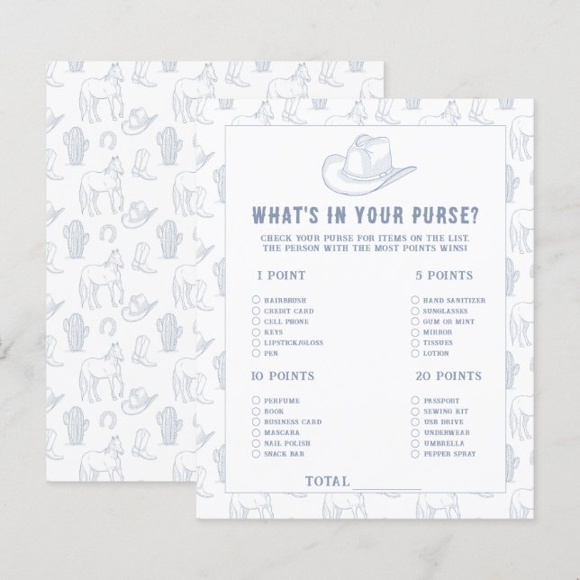 Cowboy Baby Shower - What's in your purse? (Front/Back)