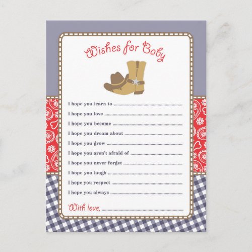 Cowboy Baby Shower Wishes for Baby Card