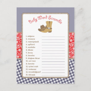 Cowboy Baby Shower Word Scramble Game Invitation Postcard