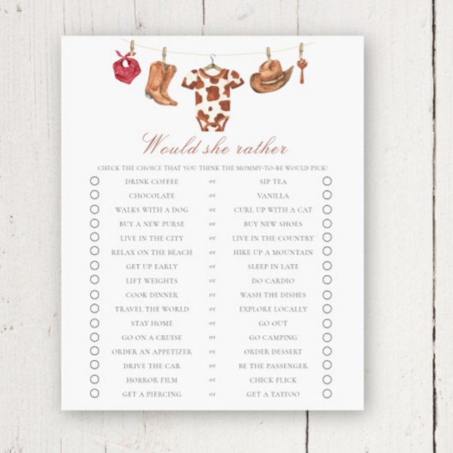 Cowboy baby shower Would she rather (Creator Uploaded)