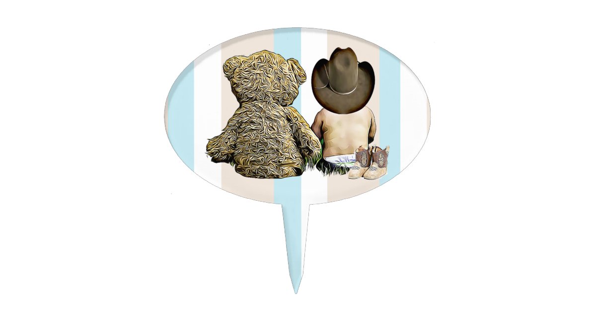 Cowboy Baby Teddy Bear Baby Shower Cupcake Topper Zazzle Com