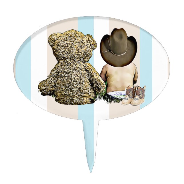Cowboy Baby Teddy Bear Baby Shower Cupcake Topper (Front)