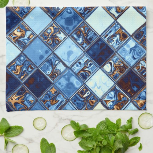 Cowboy Bandana Blue Mosaic Pattern Original Art Kitchen Towel