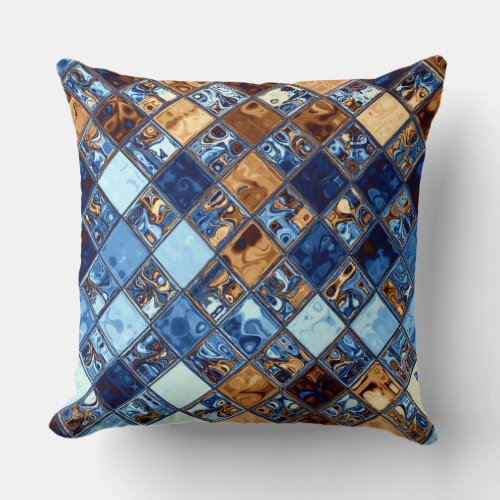 Cowboy Bandana Blue Mosaic Pattern Original Art Throw Pillow
