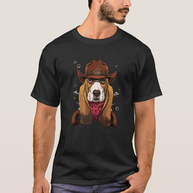 Cowboy Basset Hound Western Rodeo Cowboy Hat And B T-Shirt (Front)