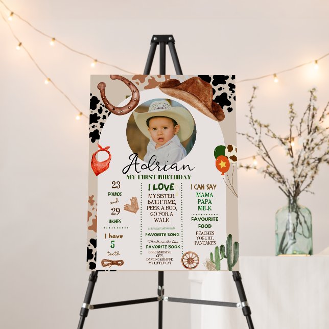 Cowboy Birthday 1st Rodeo Birthday Party Foam Board (In Situ (Stand))