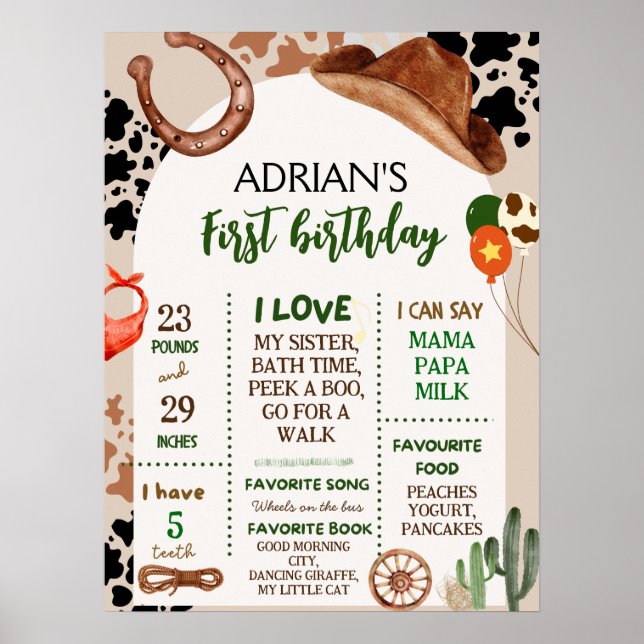 Cowboy Birthday 1st Rodeo Birthday Party Poster (Front)
