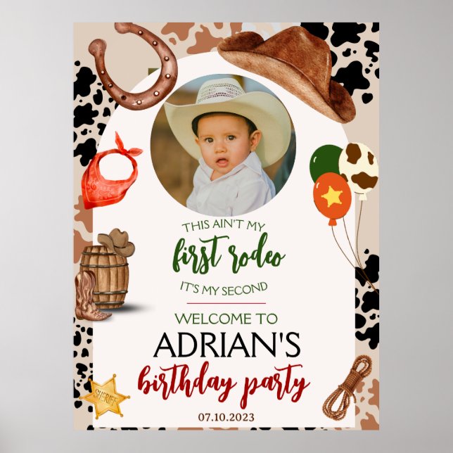 Cowboy Birthday 2d Rodeo Birthday Party Poster (Front)