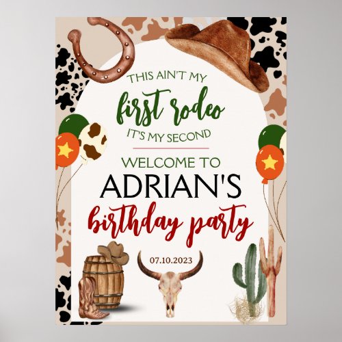 Cowboy Birthday 2nd Rodeo Birthday Party Foam Boar Poster