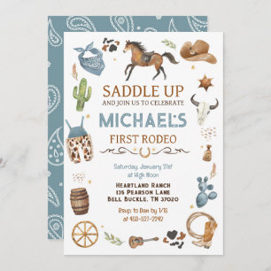 Cowboy Birthday Blue 1st Rodeo Party Invitation