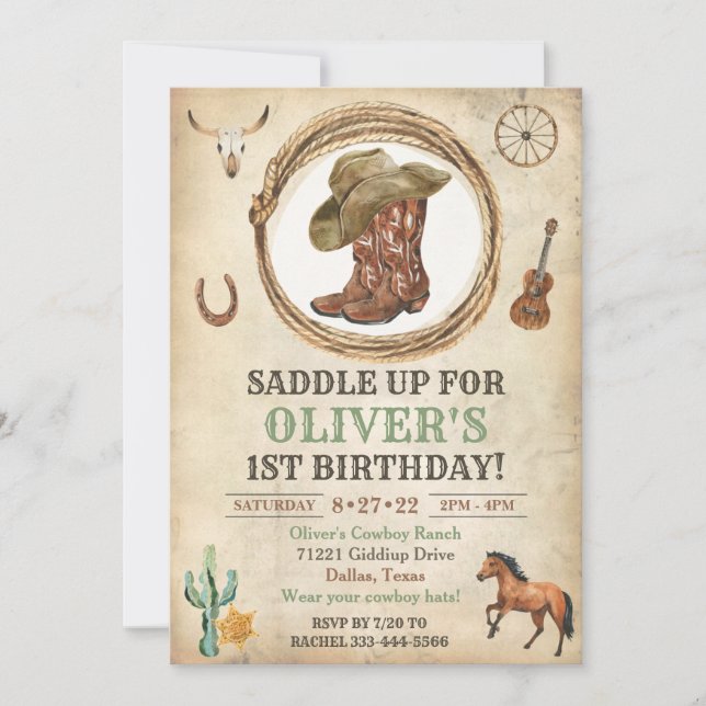 Cowboy Birthday Invitation 1st Rodeo Invitation (Front)