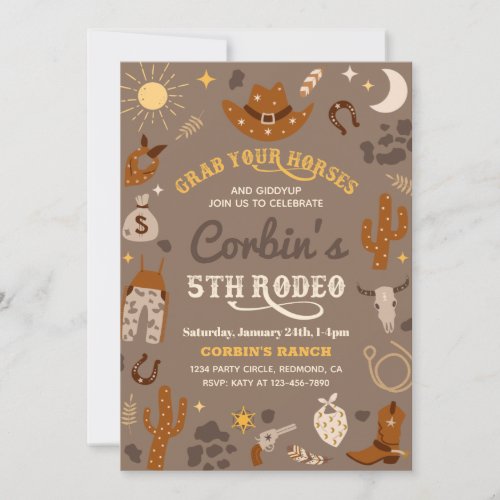 Cowboy Birthday Invitation  5th Rodeo Invitation