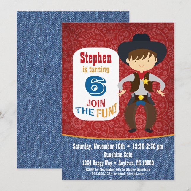 Cowboy Birthday Invitation Boy Rodeo Western (Front/Back)
