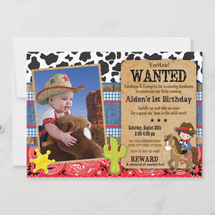 Cowboy Baby Birthday Invitations 