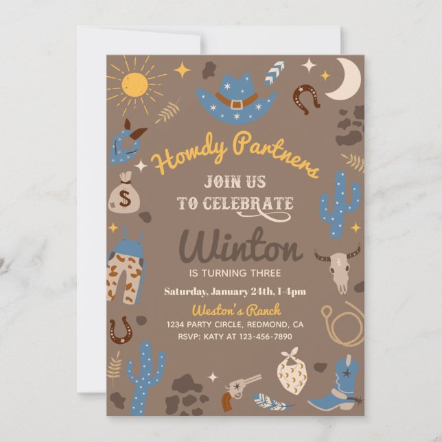 Cowboy Birthday Invitation | Western Invitation (Front)