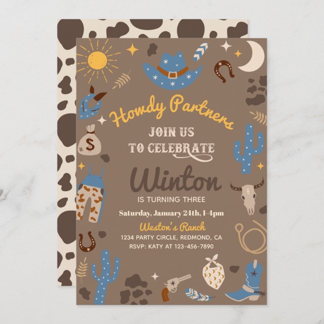 Cowboy Birthday Invitation | Western Invitation (Front/Back)