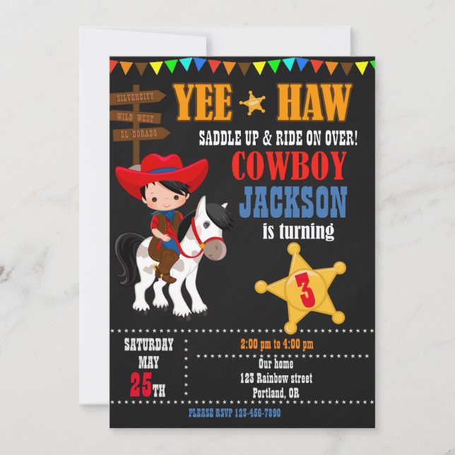 Cowboy birthday invitation Wild West Western party (Front)