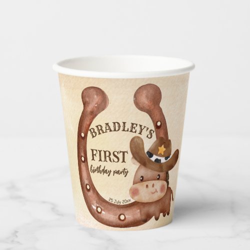 Cowboy birthday party baby horse in a hat custom  paper cups