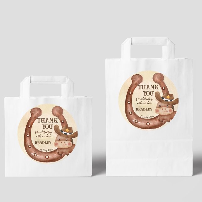 Cowboy birthday party baby horse in a hat favor classic round sticker (Creator Uploaded)