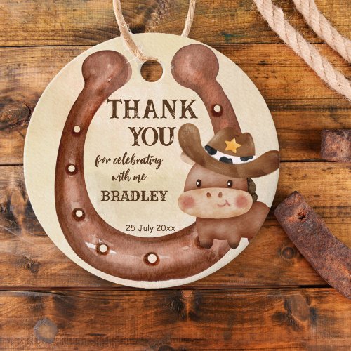 Cowboy birthday party baby horse in a hat favor tags