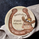 Cowboy birthday party baby horse in a hat paper plates<br><div class="desc">Cowboy birthday party cute baby horse in a felt hat and a horseshoe watercolor personalized party plates template.</div>