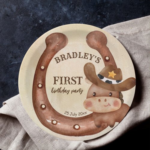 Cowboy birthday party baby horse in a hat paper plates