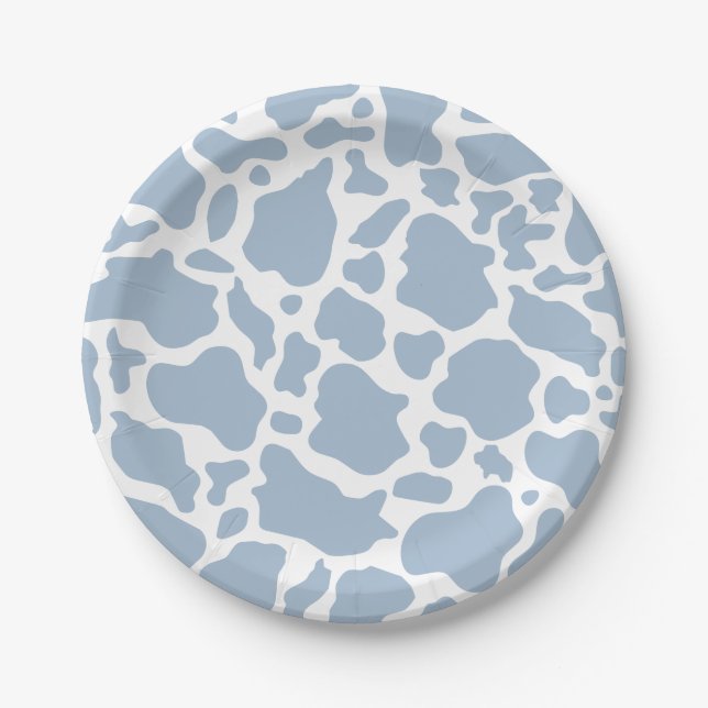 Cowboy Birthday Party Blue Cow Print Paper Plates (Front)