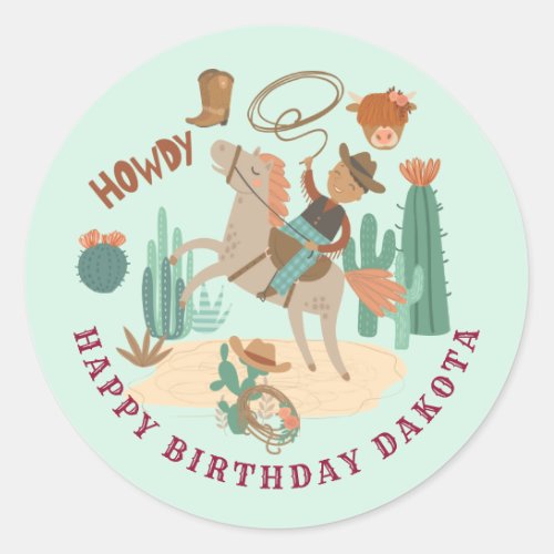 Cowboy Birthday Party  Classic Round Sticker