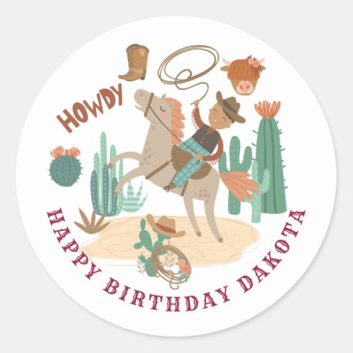 Cowboy Birthday Party  Classic Round Sticker