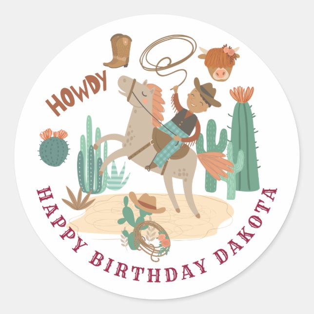 Cowboy Birthday Party  Classic Round Sticker (Front)