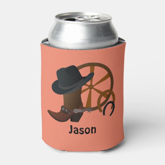 Cowboy Birthday Party Personalized Can Cooler (Can Front)