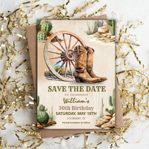 Cowboy Birthday Party Save the Date 30th Invitation