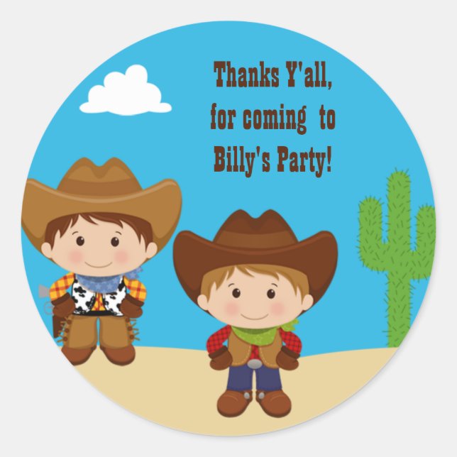 Cowboy Birthday Party Sticker (Front)