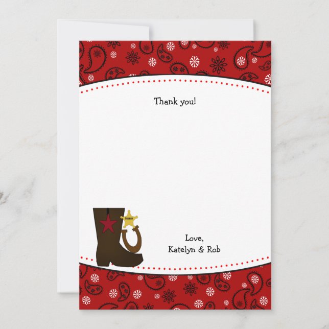 Cowboy Birthday Party Thank You Note Cards (Front)