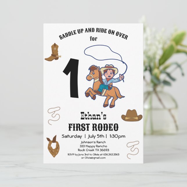 CowBoy Birthday Rodeo Party Invitation (Standing Front)