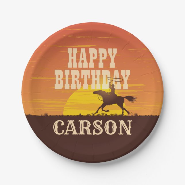 Cowboy Birthday Rodeo, Wild West, Happy birthday Paper Plates (Front)