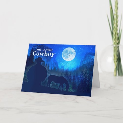 Cowboy Birthday Western Themed Moonlit Mountains Card