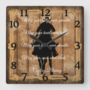Cowboy Blessing Cowboy Horse Silhouette Square Wall Clock